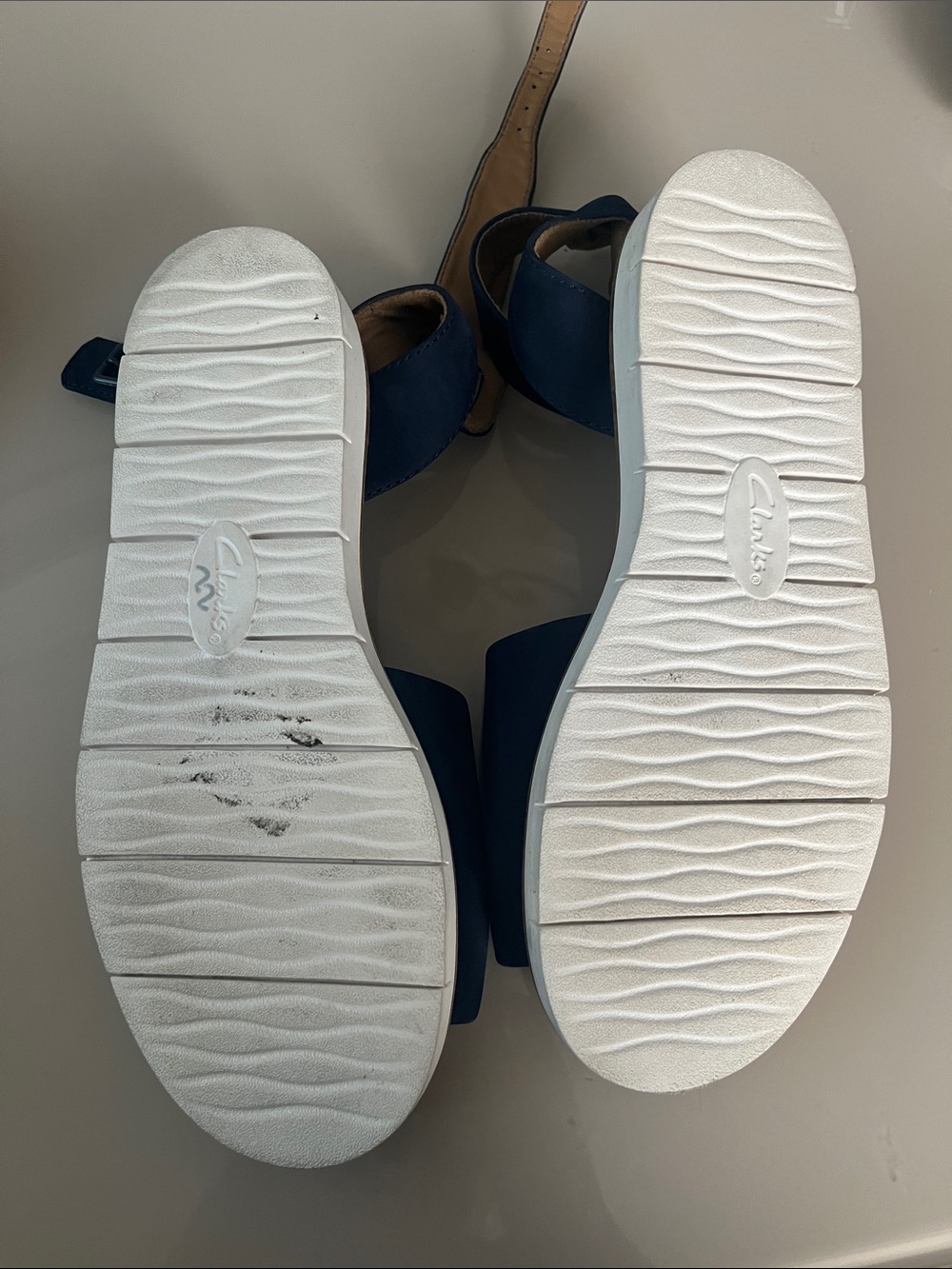 Clarks Navy Suede Open-Toe Ankle-Strap Sandals - Picture 2 of 3